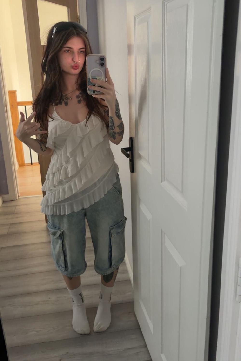 Post featuring River Island Womens White Rib Ruffle Cami Top