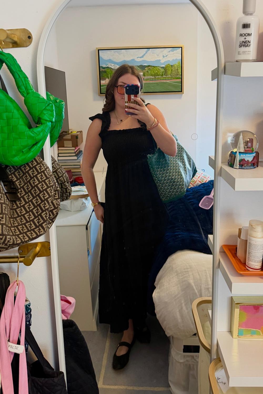 Post featuring The Kimmy Maxi Nap Dress - Black Tonal Seersucker