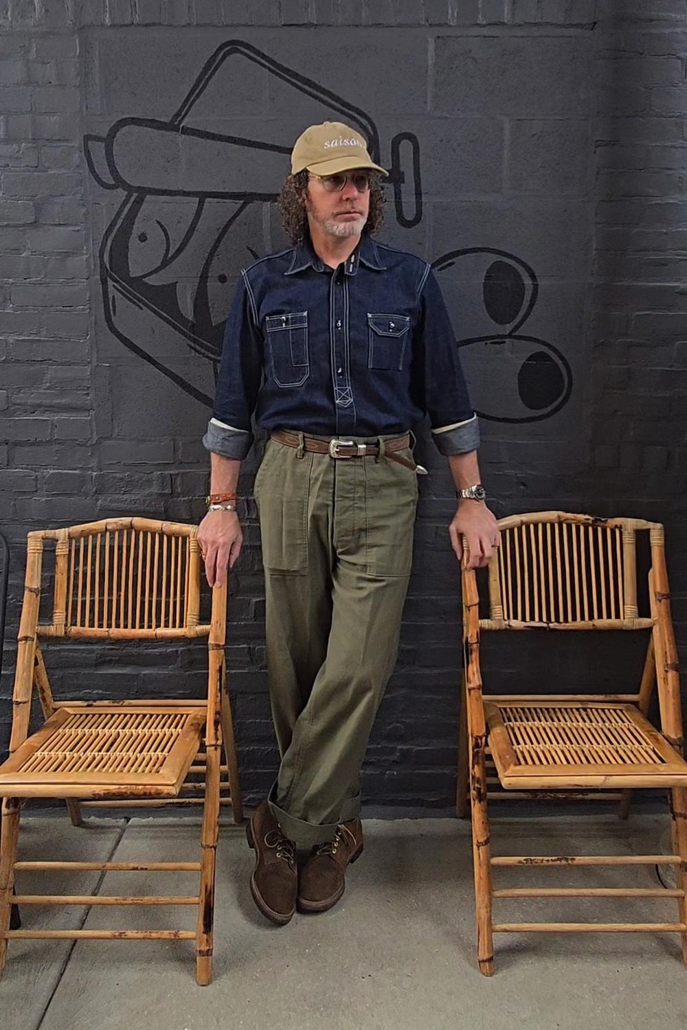 Post featuring Studio D'Artisan 533B Denim long-sleeved work shirt
