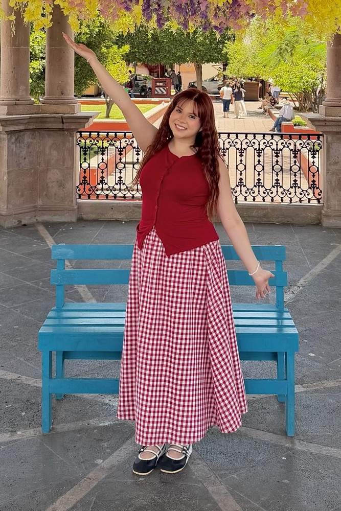 jackiee's review for Woven Cotton Button Top &  Gingham A-line Maxi Skirt Set For Daily Casual